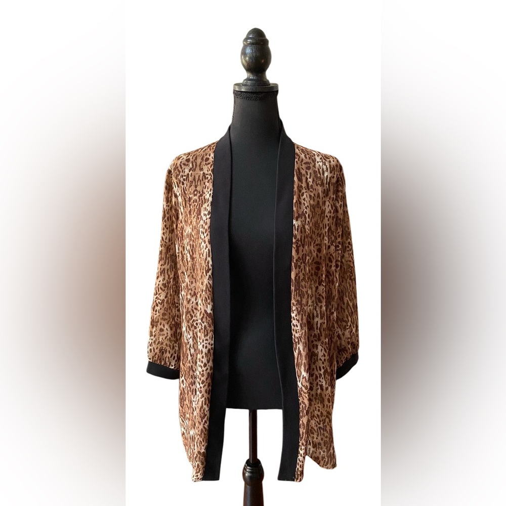 Signature Collection: Brown Animal Print Cardigan with Black Trim
